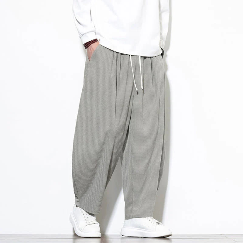 Buddha Stones Men's Plain Pure Cotton Corduroy Ankle-Length Harem Pants With Pockets