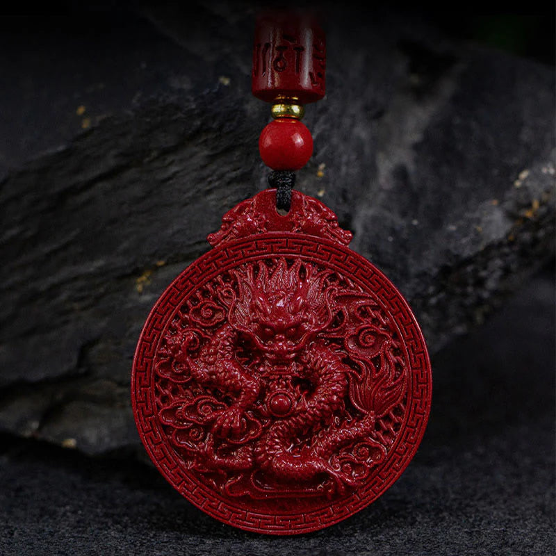 Buddha Stones Year of the Dragon Natural Cinnabar Dragon Protection Necklace Pendant