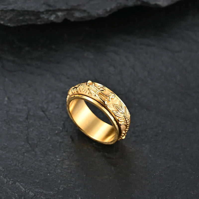 Buddha Stones Dragon Titanium Steel Stimulation Rotatable Ring
