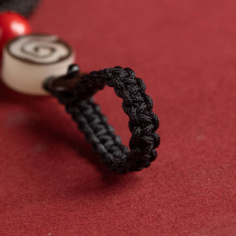 Buddha Stones Handwoven Colorful Thread String Buckle Ivory Fruit Cinnabar Key Chain Phone Hanging Decoration