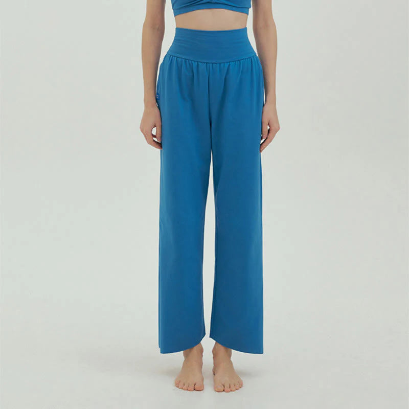 Buddha Stones Casual Loose Tie-down Hem Plain High Waist Women's Leica Pants With Pockets