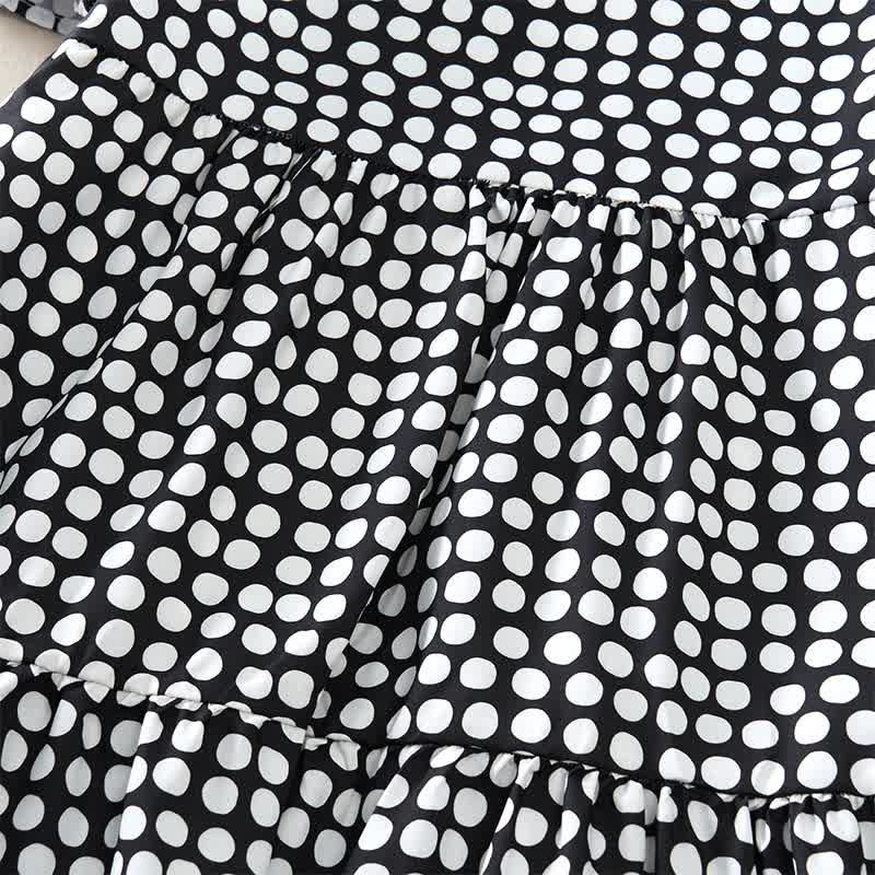 Buddha Stones Summer Elegant Polka Dot A Line Ruffle Hem Short Sleeve Knee Length Dress