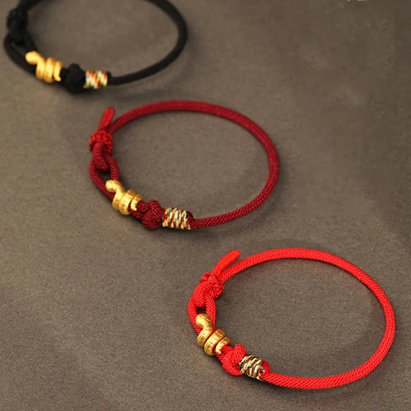 Buddha Stones 999 Gold Year of the Snake Design Handmade Luck Protection Rope Braided Bracelet (Extra 30% Off | USE CODE: FS30)