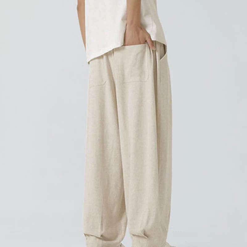Buddha Stones Summer Drawstring Ankle Length Solid Color Men's Straight Leg Pants