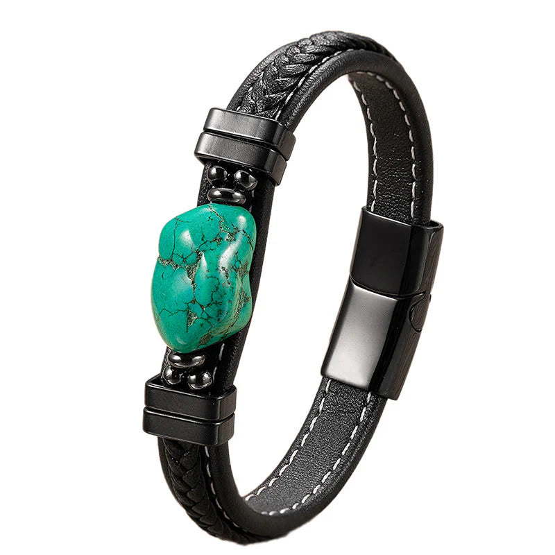 Buddha Stones Synthetic Turquoise Braided Leather Bold Bracelet