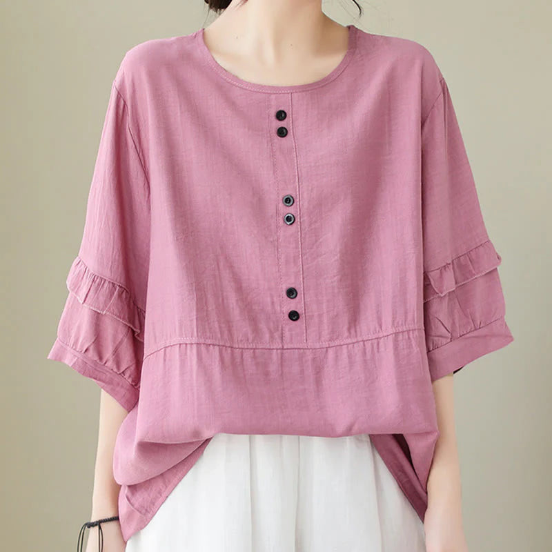 Buddha Stones Casual Summer Plain Crew Neck Women's Polyester Short Sleeve T-shirt