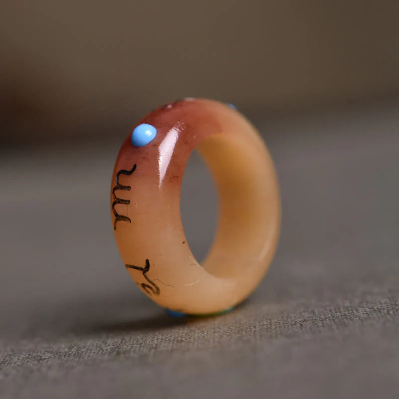 Buddha Stones Camel Bone Om Mani Padme Hum Carving Protection Ring