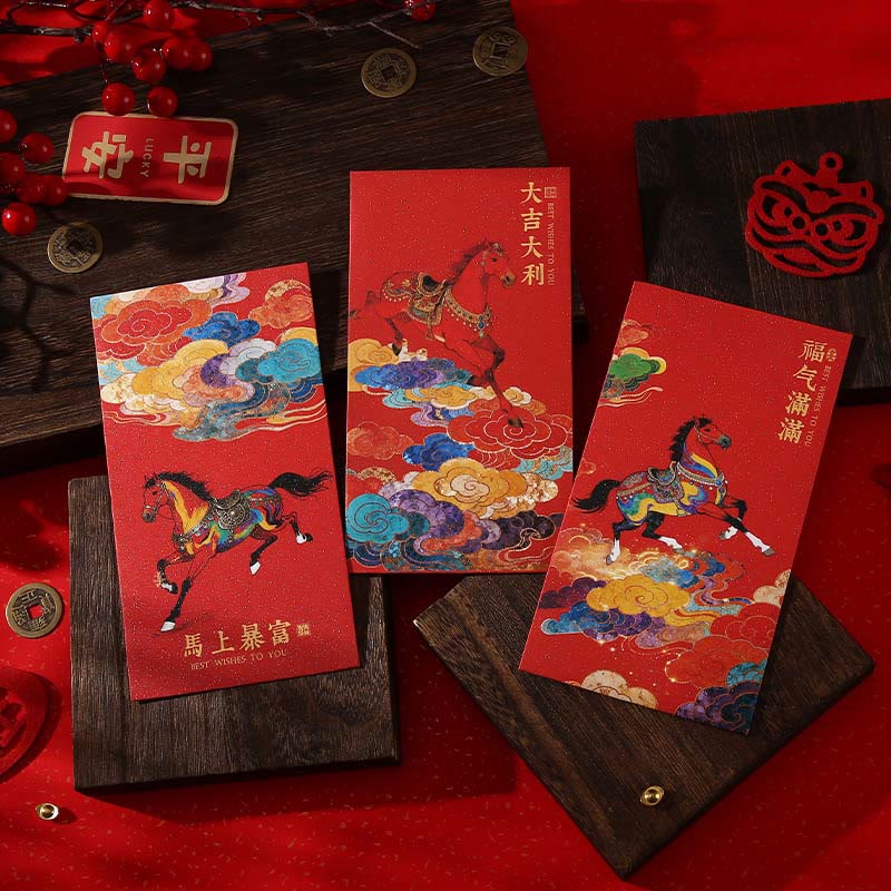 Buddha Stones Year Of The Horse 2026 New Year Blessings 6pcs Chinese Red Envelope