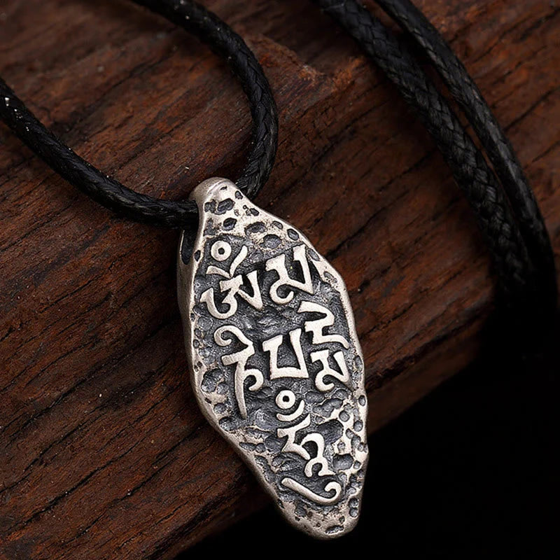 Buddha Stones Tibetan 925 Sterling Silver Om Mani Padme Hum Dorje Vajra Engraved Strength Necklace Pendant