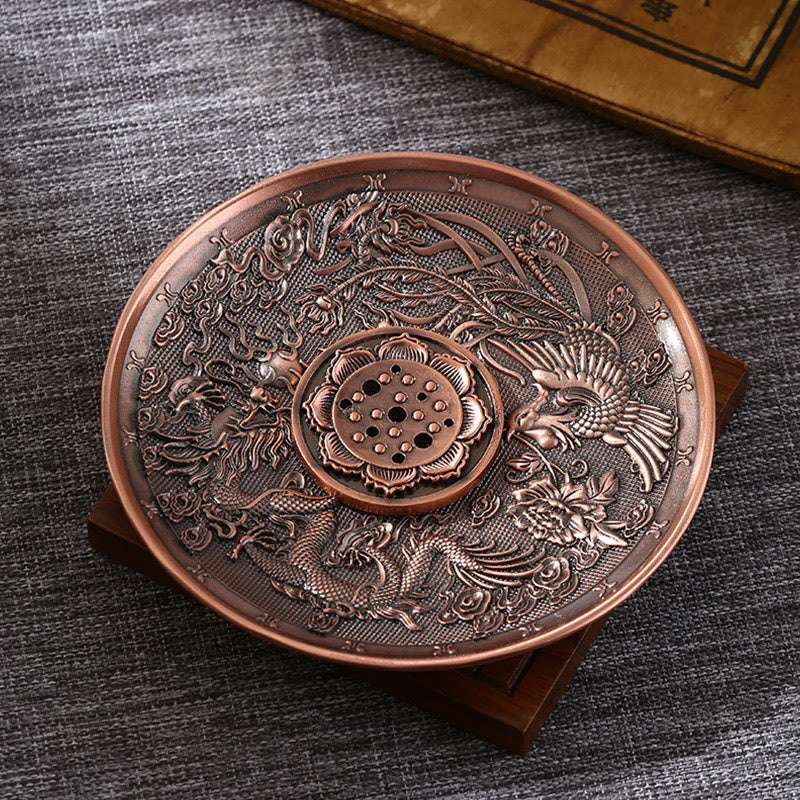 Buddha Stones Lotus Dragon Phoenix Eight Auspicious Symbols Zinc Alloy Incense Stick Holder Healing Incense Burner Decoration (Extra 35% Off | USE CODE: FS35)