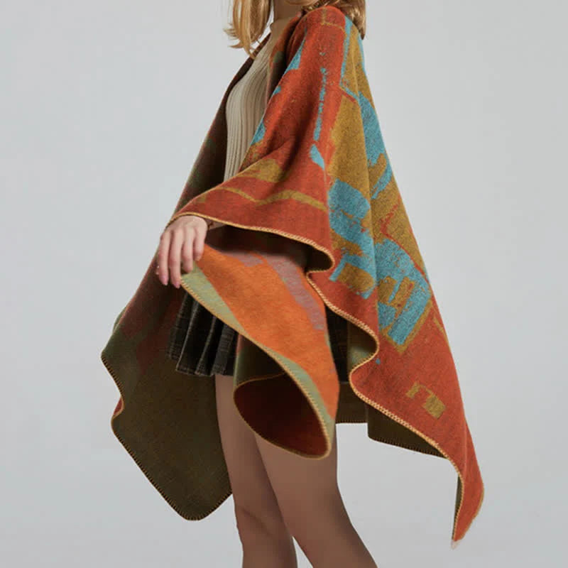 Buddha Stones Tibetan Orange Shawl Warm Cloak Scarf