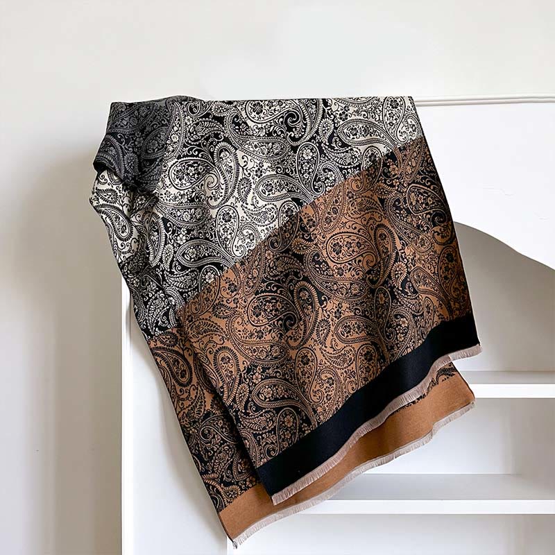 Buddha Stones Winter Thermal Color Matching Paisley Vines Pattern Tassel Cozy Scarf Shawl