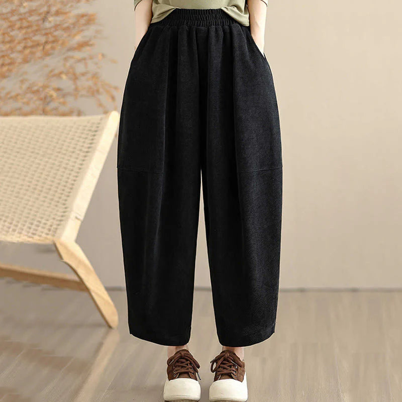 Buddha Stones Women's Fall Patchwork Plain Corduroy Harem Pants With Pockets