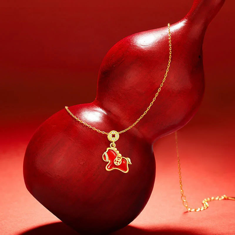 Buddha Stones Year Of The Horse Copper Coin 925 Sterling Silver Red Agate Blessing Necklace Pendants
