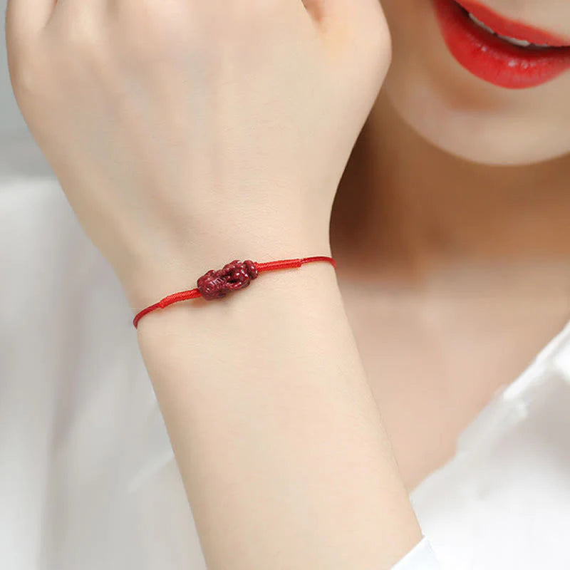 Buddha Stones Handmade Plum Blossom Four Leaf Clover PiXiu Lotus Koi Fish Cinnabar Blessing Braid Bracelet