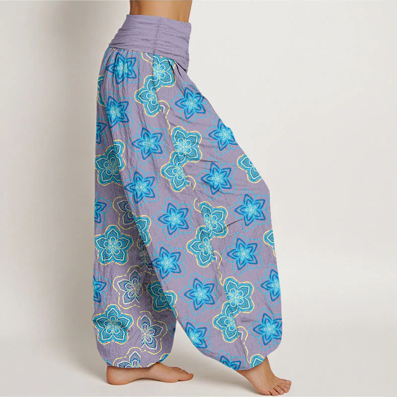 Buddha Stones Cotton Regular Layout Of Five-petal Flower Pattern Women's Elastic Waist Harem Pants
