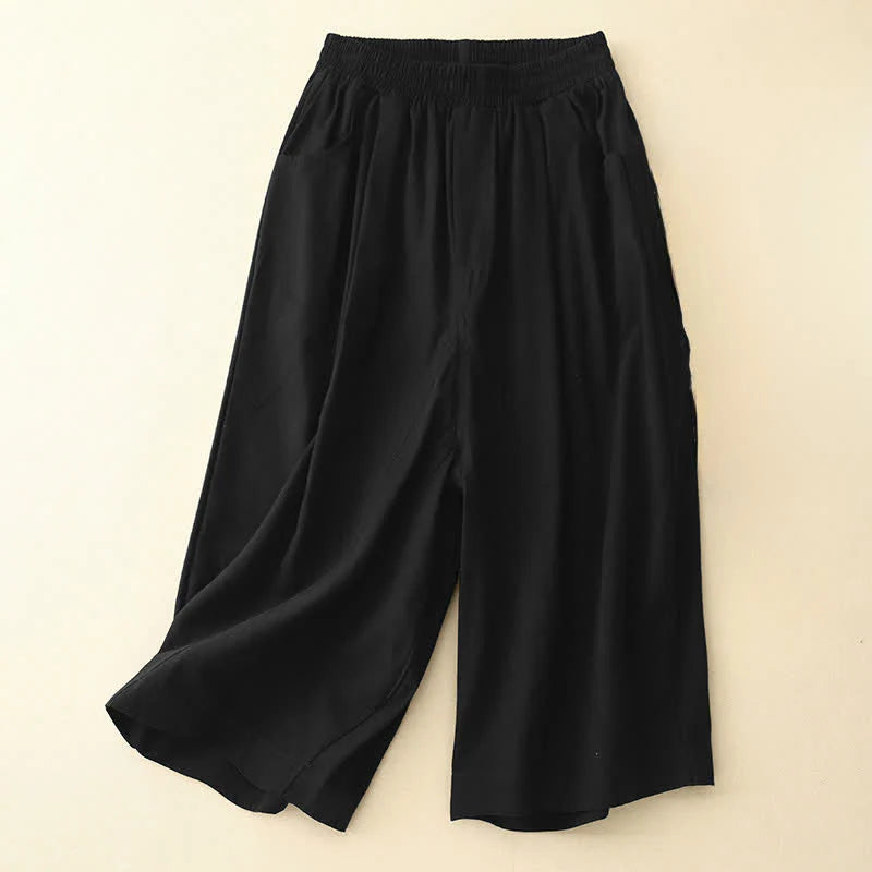 Buddha Stones Summer Cotton Elastic Waist Women's Half Pants With Pockets
