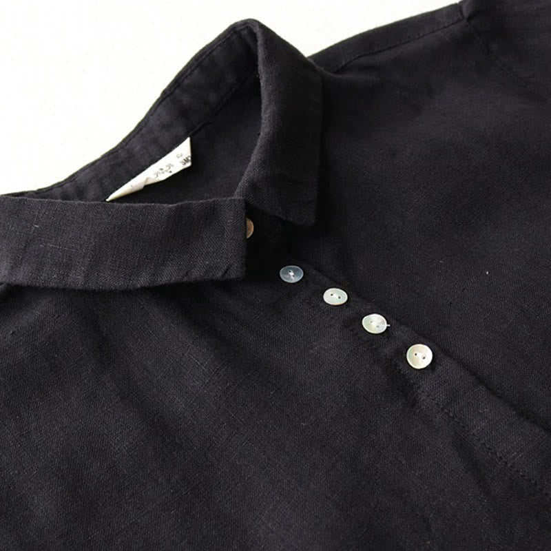 Buddha Stones Fall Solid Buttons Down Lapel Design Three Quarter Sleeve Women's Midi Dress With Pockets
