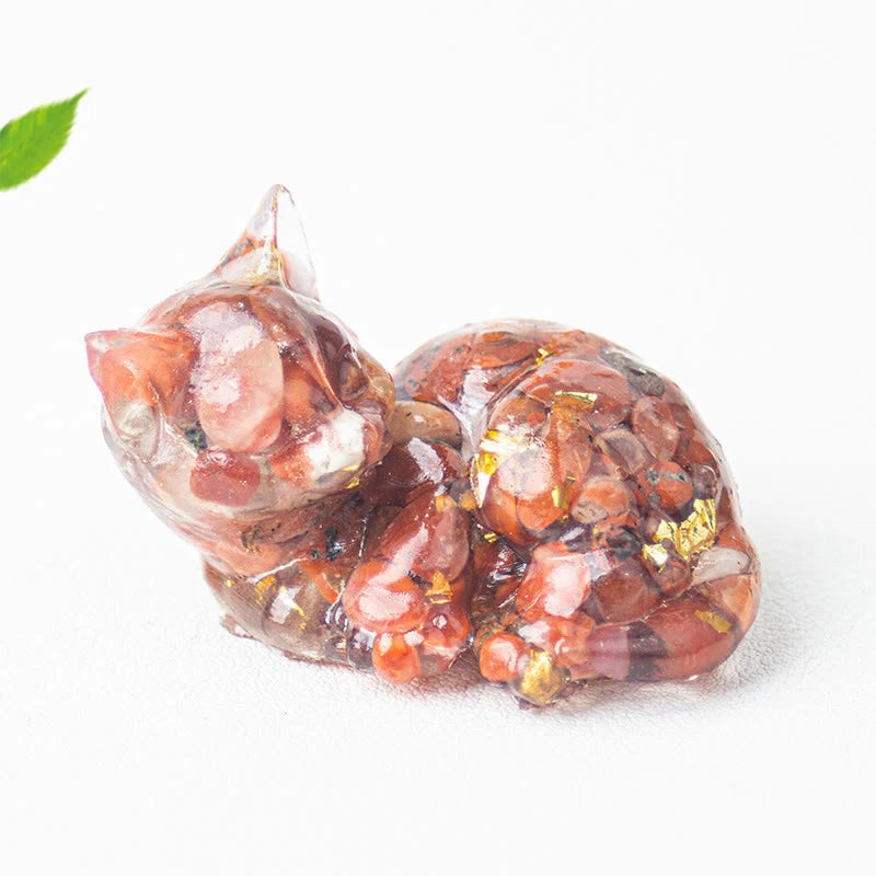 Buddha Stones Crystal Chip Epoxy Resin Small Cat Positive Decoration