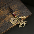 Buddha Stones Year Of The Horse Copper Brass Five-emperor Coins Pixiu Ward Off Evil Spirits Key Chain