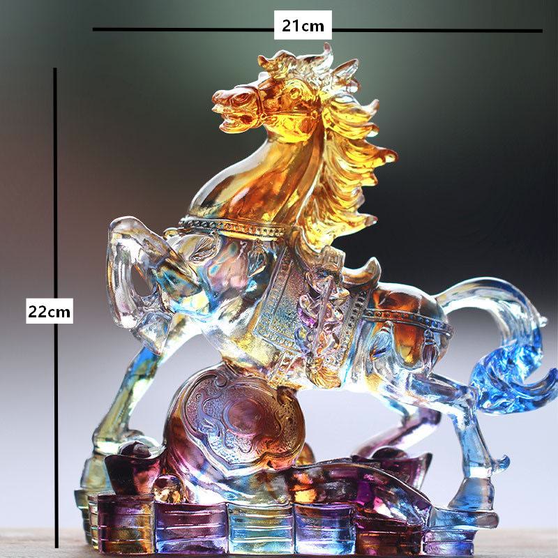 Buddha Stones Year Of The Horse Carved Ruyi Horse Liuli Crystal Art Piece Prosperity Home Office Decoration