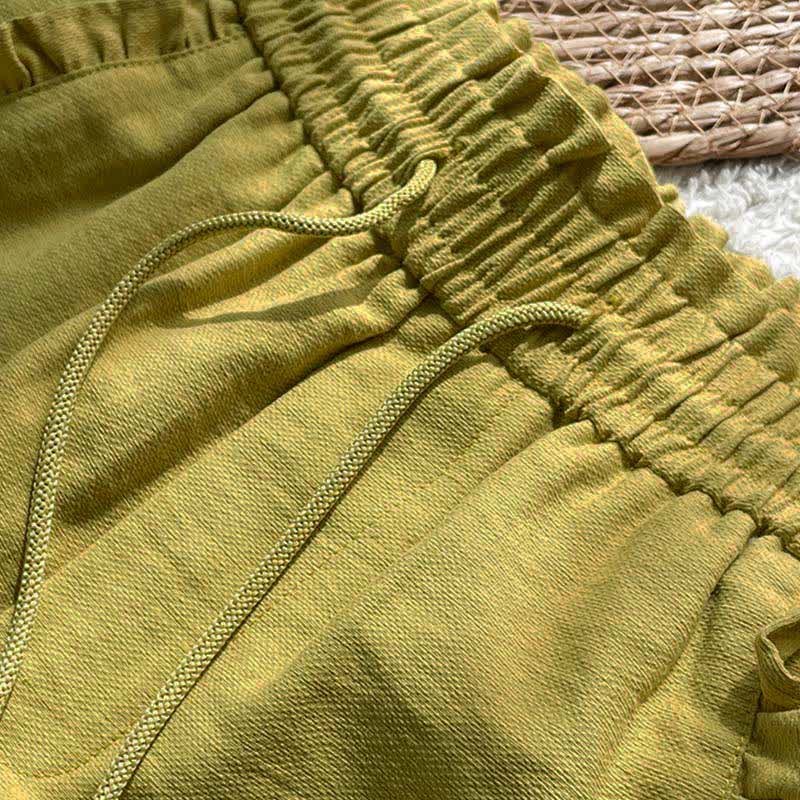 Buddha Stones Summer Drawstring Ruffle Elastic Waist Women's Shorts With Pockets