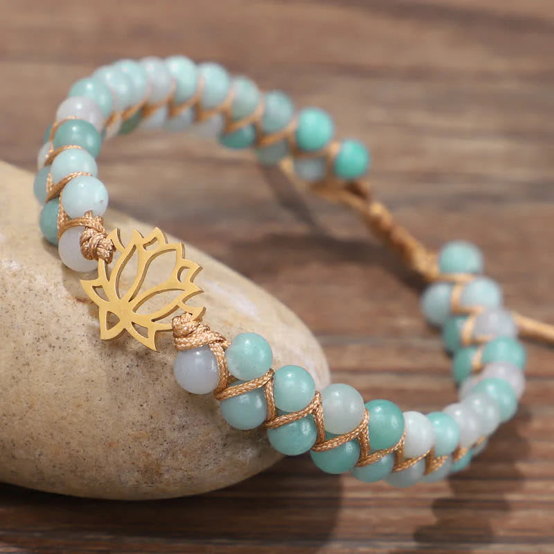 Buddha Stones Amazonite Beads Lotus Flower Balance Weave Bracelet (Extra 30% Off | USE CODE: FS30)