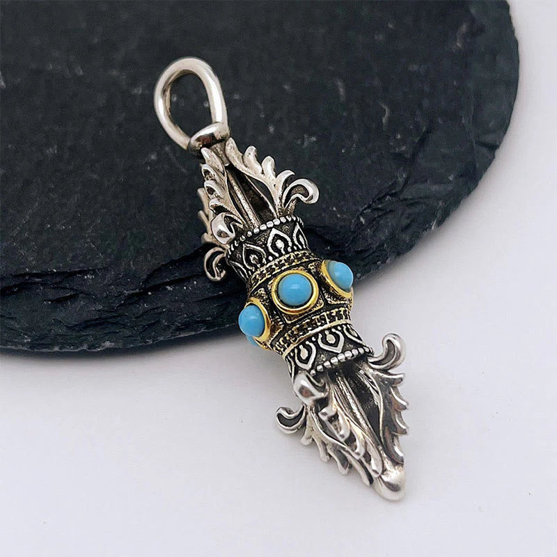 Buddha Stones Tibet Vajra Dorje Pattern Copper Luck Wealth Metal Necklace Pendant