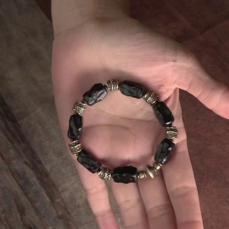 Buddha Stones Tibetan Ebony Wood Copper Calm Peace Bracelet