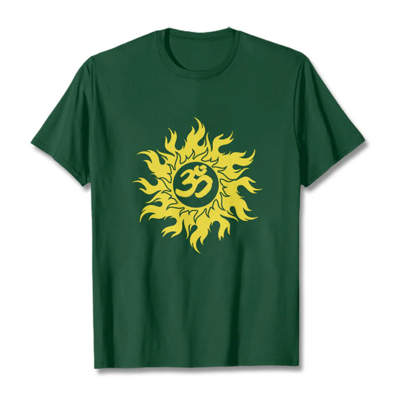 Buddha Stones OM Mantra Sanskrit Gold Sun Tee T-shirt