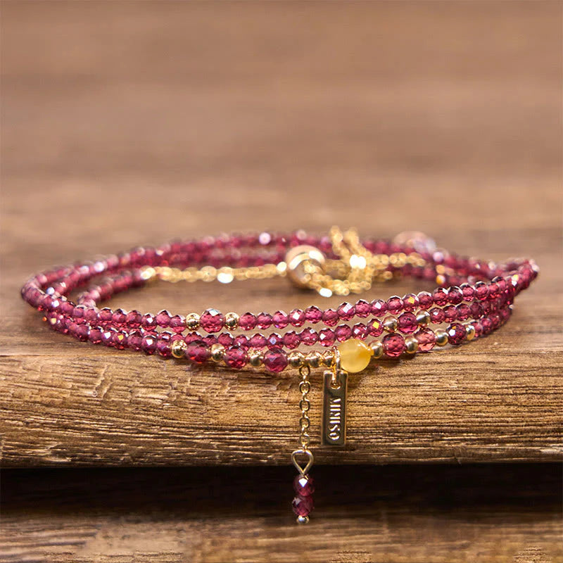 Buddha Stones Small Natural Garnet Passion Triple Wrap Bracelet