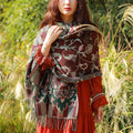 Buddha Stones Tibetan Flowers Leaves Branch Design Tassel Shawl Cozy Travel Scarf Wrap
