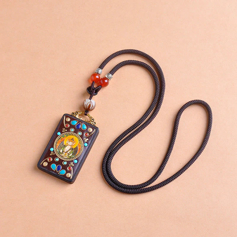 Buddha Stones Thangka Yin Yang Copper Coins Ebony Wood Zakiram Balance Pendant Necklace