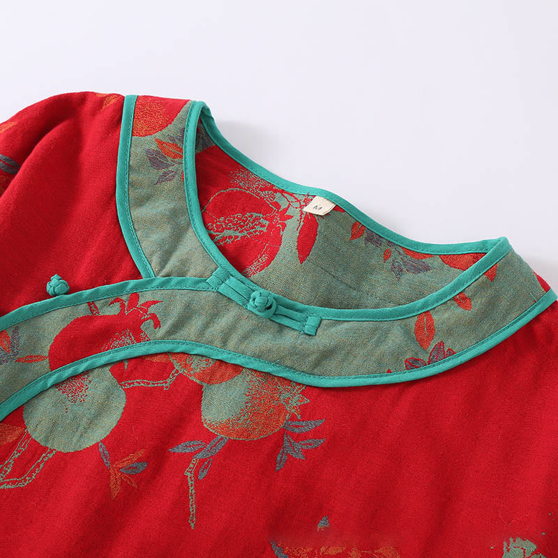 Buddha Stones 2pcs Patchwork Long Sleeve Frog-Button Shirt Pants With Pockets Pure Cotton Set