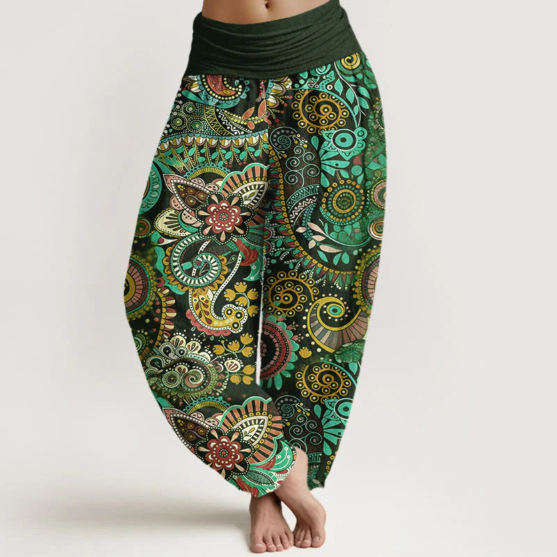 Buddha Stones Cotton Traditional Paisley Pattern Women's Elastic Waist Harem Pants