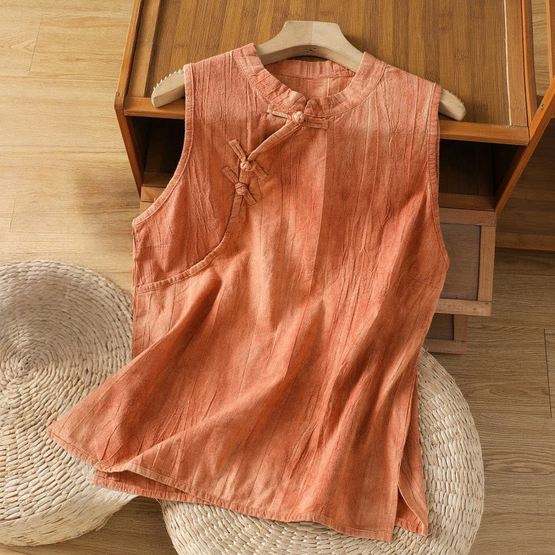 Buddha Stones Retro Frog-Button Design Women's Cotton Sleeveless Vest