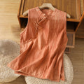 Buddha Stones Retro Frog-Button Design Women's Cotton Sleeveless Vest
