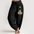 Buddha Stones Pure Cotton Traditional Lotus Buddha Pattern Women's Elastic Waist Harem Pants