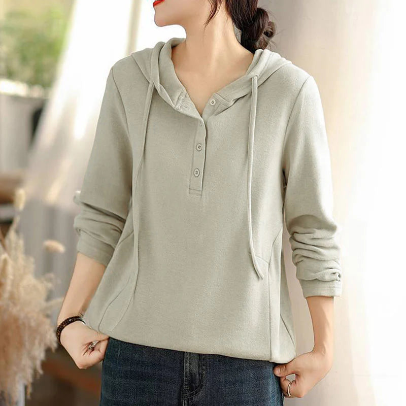 Buddha Stones Winter Solid Color Cotton Long Sleeve Women's Hoodie Has Hood