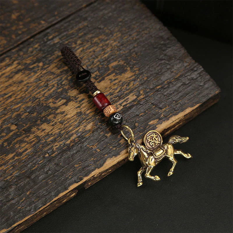 Buddha Stones Year Of The Horse Copper Brass Five-emperor Coins Pixiu Ward Off Evil Spirits Key Chain