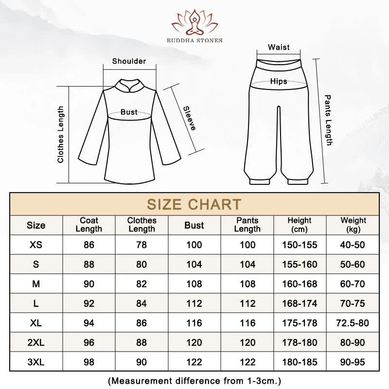 Buddha Stones 3Pcs Yin Yang Tree Tai Chi Spiritual Zen Practice Meditation Prayer Uniform Unisex Clothing Set