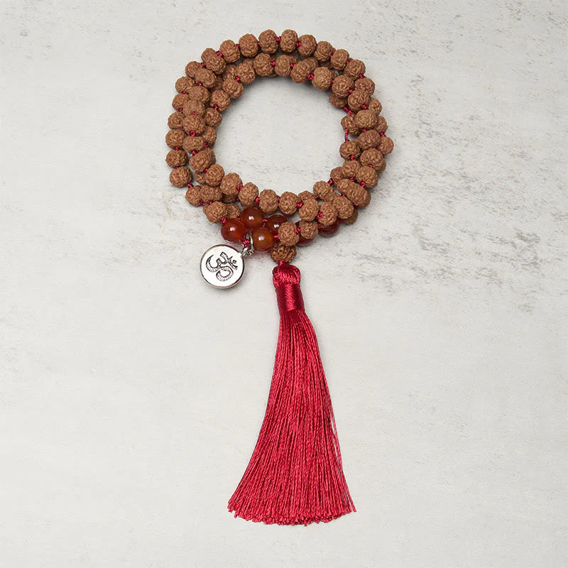 Buddha Stones Tibetan 108 Beads Bodhi Seed Om Symbol Charm Tassel Wealth Auspiciousness Mala