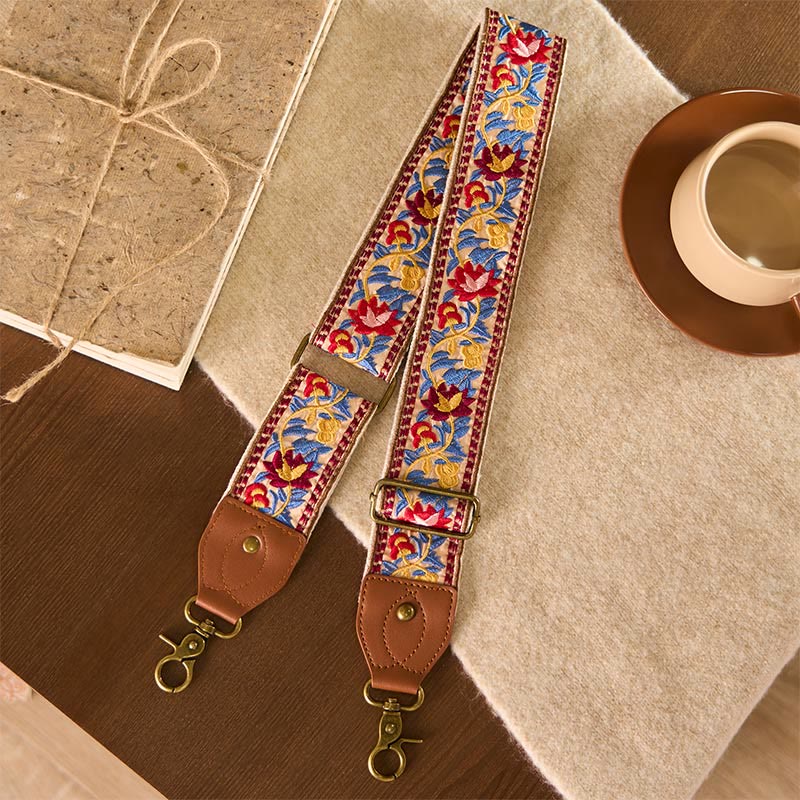 Buddha Stones Bohemian Flower Vine Geometric Embroidery Adjustable Handbags Crossbody Shoulder Bag Purse Straps Replacement