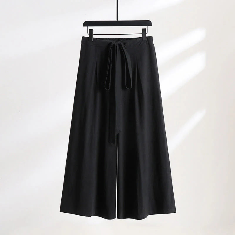Buddha Stones Plain Lace-up Drawstring Design Men's Ankle-Length Cotton Linen Wide Leg Pants With Pockets