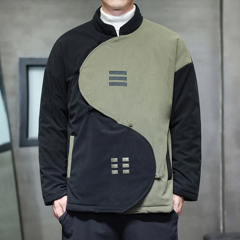 Buddha Stones Winter Yin Yang Tai Chi Corduroy Long Sleeve Men's Jacket With Pockets