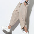 Buddha Stones Summer Stripes Pattern Drawstring Cotton Linen Men's 7-8 Length Harem Pants With Pockets