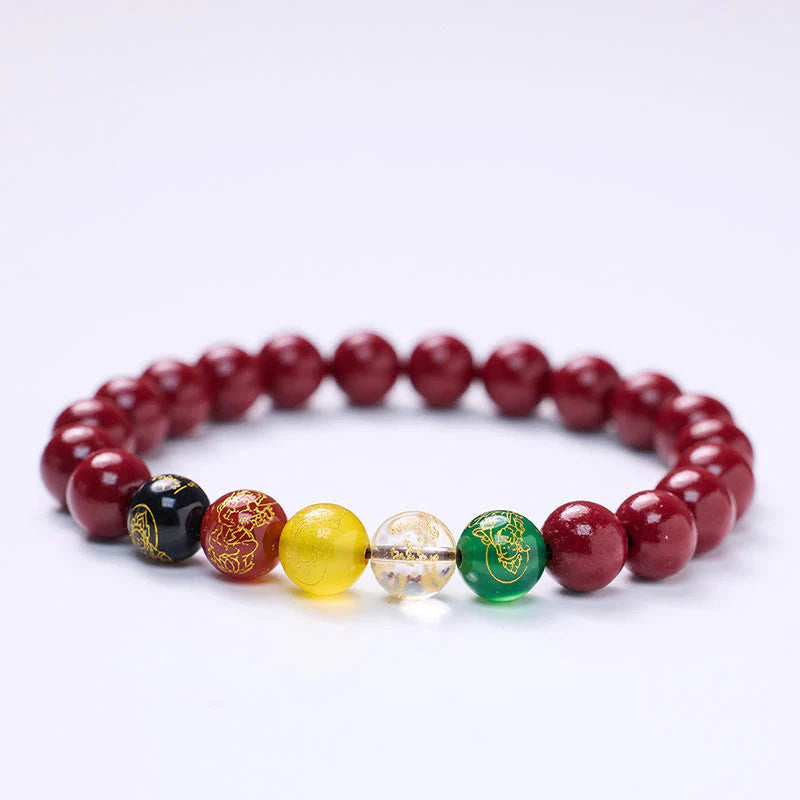 Buddha Stones Cinnabar Agate Five Directions Gods Of Wealth Blessing Bracelet