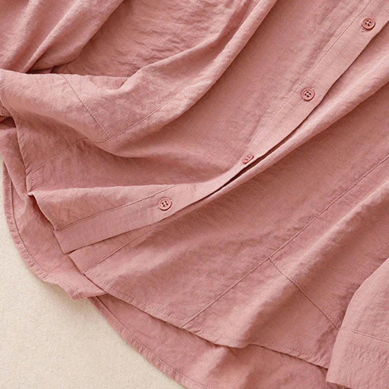 Buddha Stones Spring Fall Stand Collar Plain Long Sleeve Women's Cotton Polyester Shirt