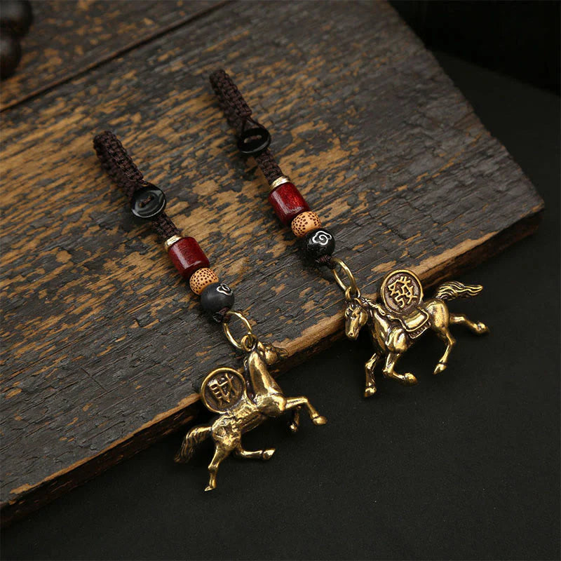 Buddha Stones Year Of The Horse Copper Brass Five-emperor Coins Pixiu Ward Off Evil Spirits Key Chain