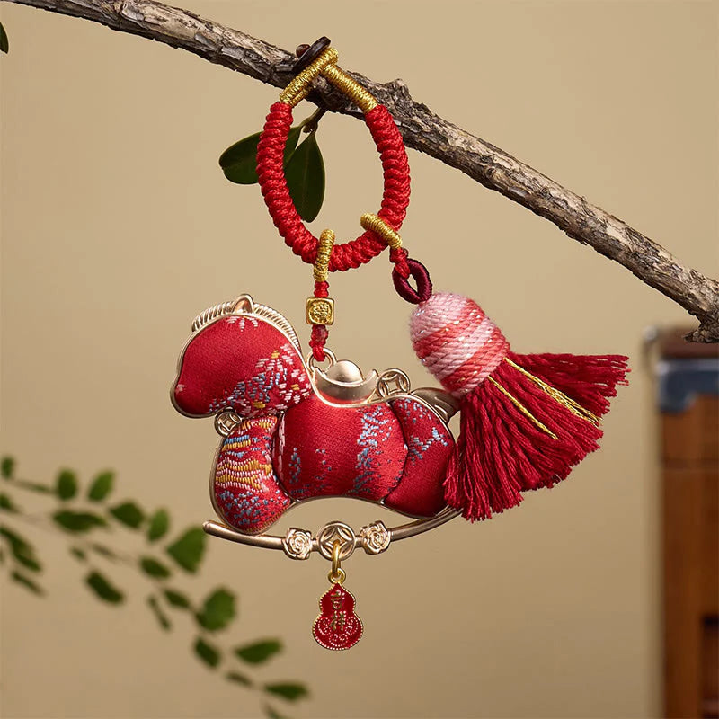 Buddha Stones Multicolored Year Of The Horse Gourd Ingot Design Freedom Prosperity Key Chain